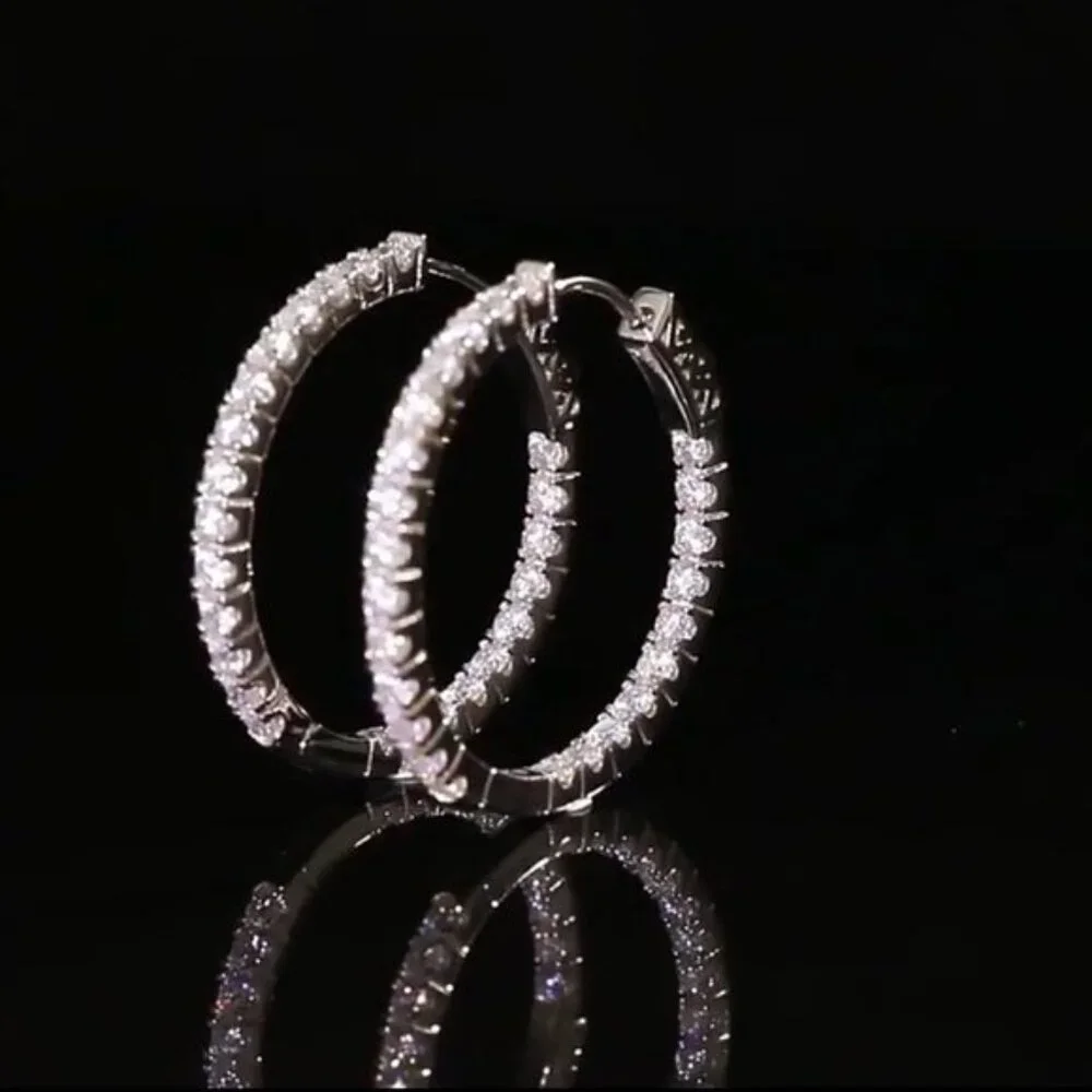 Certified 2.88 ct. t.w. Moissanite Diamond Inside Out Hoop Earrings NEW - Picture 10 of 15